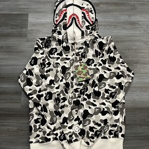 White and Black Bape 2 Layered Zip Up Hoodie